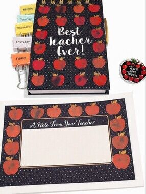 Best Teacher Ever Spiral Notebook - Black with Red Apple Design